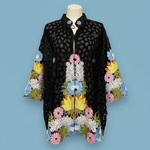 Caro of Honolulu Embroidered Kimono Jacket Black XL
